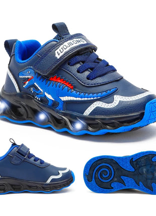 EXDINO Dinosauro Bambini piccoli Primavera Autunno Scarpe luminose a LED Bambini Spinosaurus Ragazzi Glowing Scarpe da ginnastica sportive casual antiscivolo