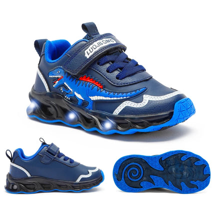 EXDINO Dinosauro Bambini piccoli Primavera Autunno Scarpe luminose a LED Bambini Spinosaurus Ragazzi Glowing Scarpe da ginnastica sportive casual antiscivolo