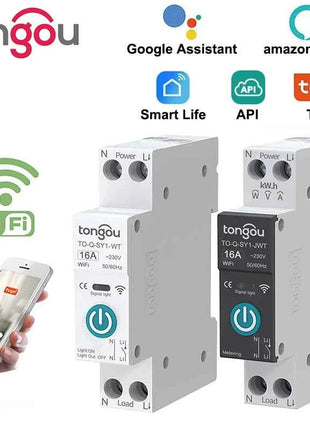 Tuya Wifi Smart Circuit Breaker Switch With Metering 63A1P Din Rail remote control Smart Home Smart Life App Timer Module TONGOU