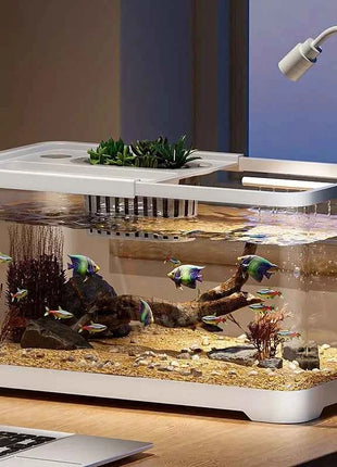 Fish tank household aquarium living room desktop ecological circulation tank filter oxygenation integrated tank with cover