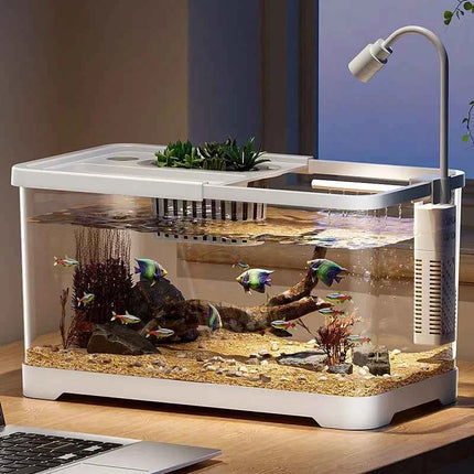 Fish tank household aquarium living room desktop ecological circulation tank filter oxygenation integrated tank with cover
