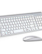 AZERTY French Layout 2.4G Mouse Keyboard Ultra-Slim Wireless Keyboard and Mouse Set Silent Compact for PC Laptop Windows