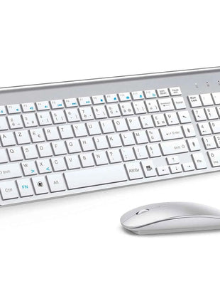 AZERTY French Layout 2.4G Mouse Keyboard Ultra-Slim Wireless Keyboard and Mouse Set Silent Compact for PC Laptop Windows