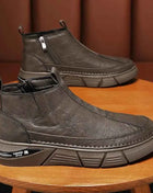 Winter Shoes Man Ankle Platform Brown Leather Zip Up Snow Boots for Men Booties New in Work Fur Brands Thick Plush Anti Slip