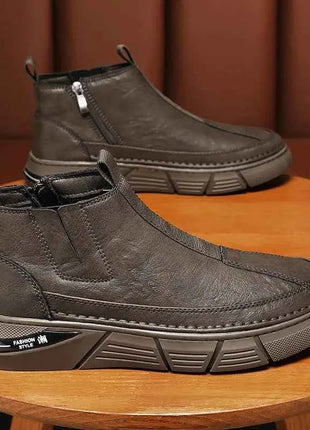 Winter Shoes Man Ankle Platform Brown Leather Zip Up Snow Boots for Men Booties New in Work Fur Brands Thick Plush Anti Slip