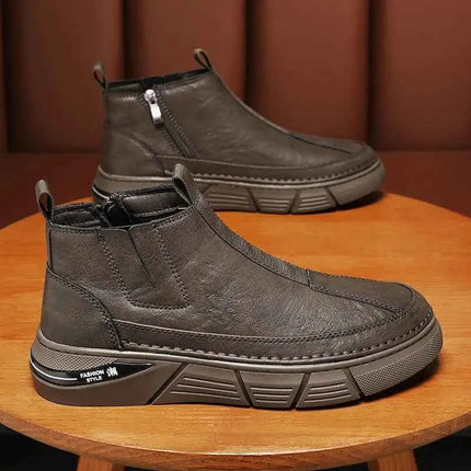 Winter Shoes Man Ankle Platform Brown Leather Zip Up Snow Boots for Men Booties New in Work Fur Brands Thick Plush Anti Slip