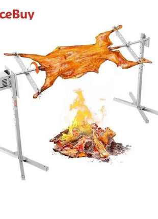 SucceBuy 46 Inch Electric BBQ Rotisserie Grill Kit Automatic 52W Motor Height Adjustable Universal Roaster Stand