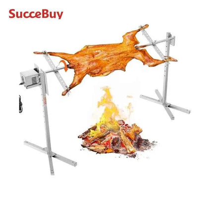 SucceBuy 46 Inch Electric BBQ Rotisserie Grill Kit Automatic 52W Motor Height Adjustable Universal Roaster Stand