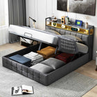 Comanlai 160×200cm Youth Bed, Adult Bed, Upholstered Double Bed, with LED and USB 4 Drawers, Headboard with Storage Space Linen