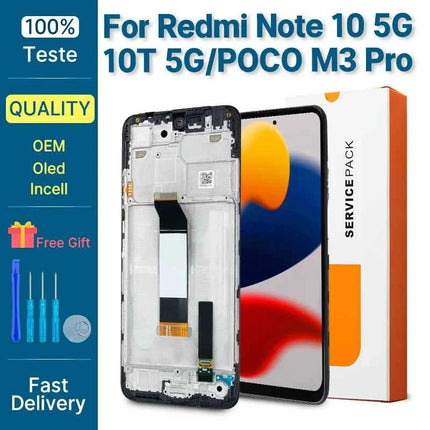 Di alta Qualità AMOLED Per Xiaomi Redmi Nota 10 5G LCD 10T 5G Touch Screen Digitizer Per Xiaomi POCO M3 Pro 5G Display M2103K19G