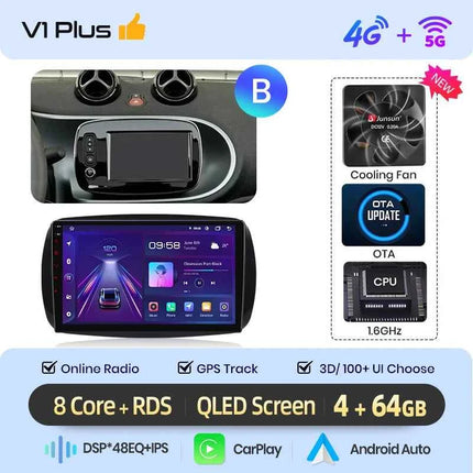 Junsun Wireless CarPlay Android Auto Car Radio For Mercedes Benz Smart 453 Fortwo 2014-2020 GPS Multimedia 2 din Systems Stereo