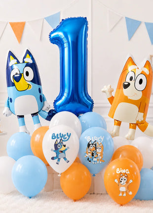 Set di Palloncini per Decorazioni Primo Compleanno Bluey, Palloncini in Foil Bluey e Bingo, Palloncini in Lattice, Accessori per Feste per Bambini e Bambine