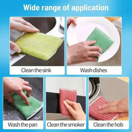 Steel Wire Sponge Wipe Non-stick Oil Brush Double Sided Cleaning Cloth Kitchen Dishcloth Scouring Pad Rag Cleaning Tool