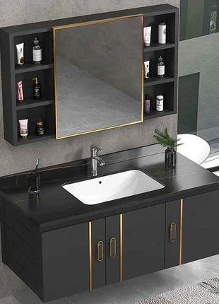 Bathroom Vanity Cabinet Set with Integrated Ceramic Sink Drain Accessories Wall Mounted Aluminum Storage Cabinet Mirror Combo