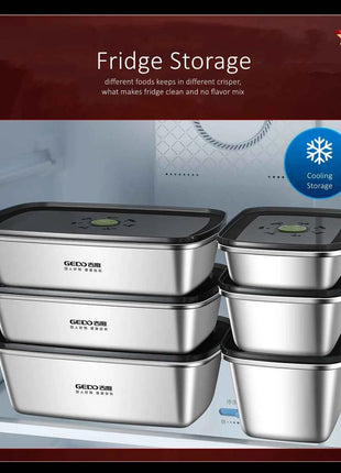 LFGB Certification 304 Stainless Steel Kitchen Food Preservation Box Air Out Slight Vaccum Crisper Well Sealed Seafood Container