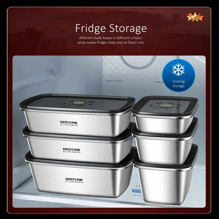 LFGB Certification 304 Stainless Steel Kitchen Food Preservation Box Air Out Slight Vaccum Crisper Well Sealed Seafood Container