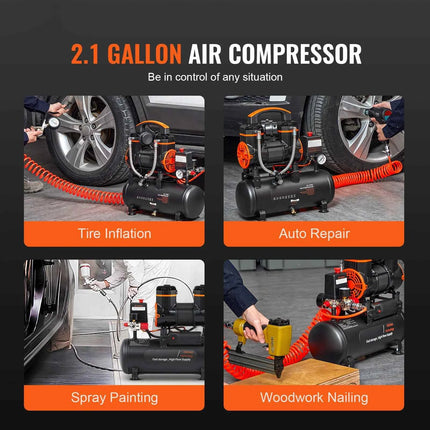 SucceBuy Silent Air Compressor 900W 1450W 1800W Quiet Oil-free Portable Air Pump for Repair Tire Inflation Whisper Compressor