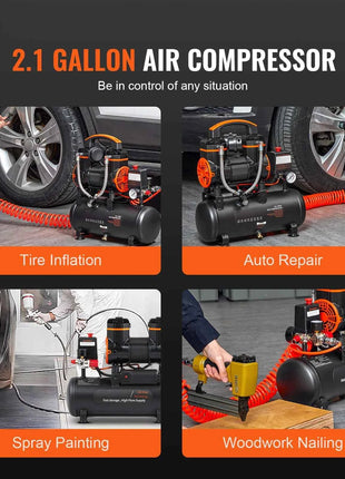 SucceBuy Silent Air Compressor 900W 1450W 1800W Quiet Oil-free Portable Air Pump for Repair Tire Inflation Whisper Compressor