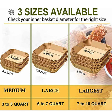 50/100PCS Large Air Fryer Disposable Paper Liner Square Non-stick Airfryer Parchment Baking Paper for Cooking Steaming Basket