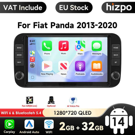 Hizpo 9 Inch 1 Din Wireless Carplay Android Auto Car Radio for Fiat Panda 2013 - 2024 Multimedia Video Player GPS Navigation WIFI Head Unit AI Voice Intelligent Systems Autoradio Stereo QLED Screen Audio FM RDS DVR Camera Map