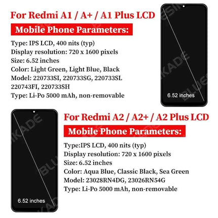 6.52 "Per Xiaomi Redmi A1 LCD A1 Plus A1 + Display Touch Screen Per Xiaomi Redmi A2 LCD A2 Plus A2 + Display 23026RN54G Parti