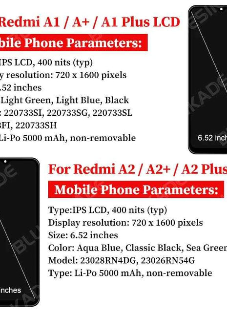 6.52 "Per Xiaomi Redmi A1 LCD A1 Plus A1 + Display Touch Screen Per Xiaomi Redmi A2 LCD A2 Plus A2 + Display 23026RN54G Parti