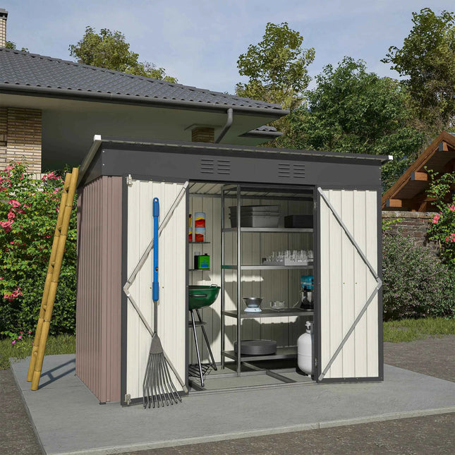 8x4 FT Metal Tool Shed Garden House Including Metal Foundation (without Floor), Weatherproof Garden Shed