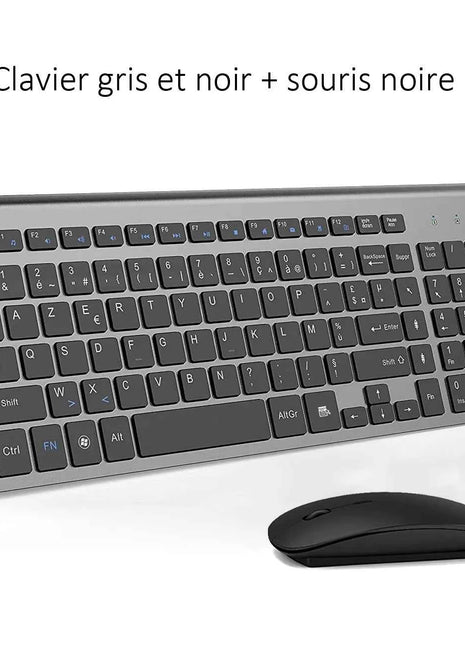 AZERTY French Layout 2.4G Mouse Keyboard Ultra-Slim Wireless Keyboard and Mouse Set Silent Compact for PC Laptop Windows