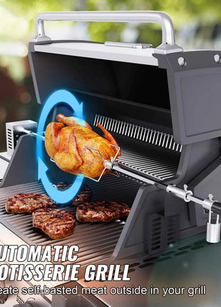 SucceBuy Universal Grill Rotisserie Kit for Grills, Electric BBQ Grill with 9W Motor Stainless Steel Automatic Grilling Kit