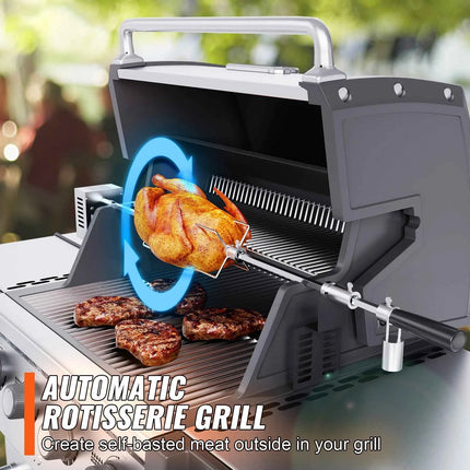 SucceBuy Universal Grill Rotisserie Kit for Grills, Electric BBQ Grill with 9W Motor Stainless Steel Automatic Grilling Kit