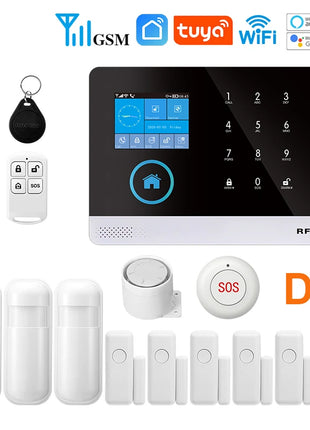 Protezione di sicurezza wireless WiFi + GSM/4G e 2G App Smart Home e Tuya Sistema di allarme di sicurezza domestica Alexa Funzionamento remoto 433 Mhz