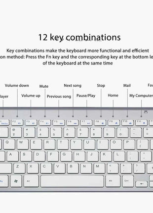 Wireless Keyboard Mouse Kit Slim Wireless Key Mouse Combo Portable Beautiful Power Saving Silent Button LED Indicator for Home