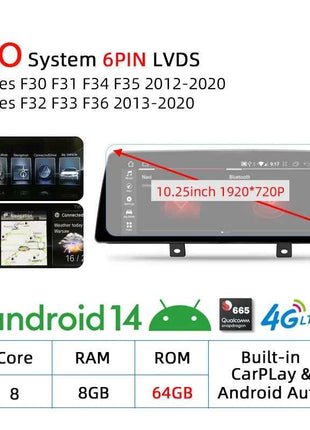 Wireless Carplay Android 14 For BMW F20 F30 F21 F22 F31 F32 F33 F34 F36 NBT EVO Multimedia Player Auto Radio Screen GPS