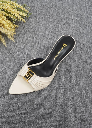2024 New Women's Summer Pointed Toe Fish Mouth High Heel Slippers Non-slip Outdoor Sexy Slippers GJ Metal Decorative Single Shoes