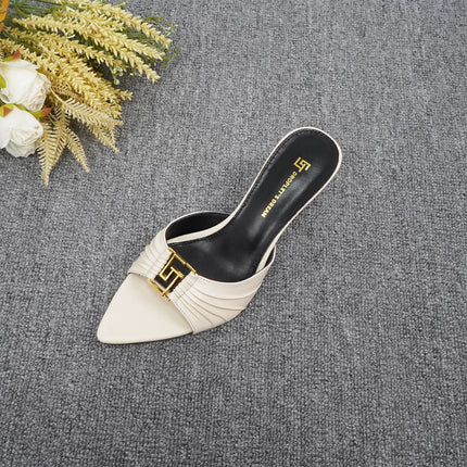 2024 Pantofole da donna nuove estive a punta con bocca di pesce Tacchi alti Pantofole da esterno antiscivolo sexy GJ Scarpe singole decorative in metallo