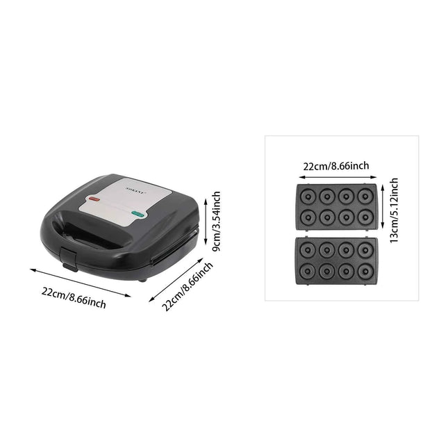 8-in-1 Multifunctional Breakfast Maker, Sandwich Maker, Waffle Maker, Doughnut Maker, with 8 Molds, 750W High Efficiency, Black