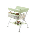 Baby Changing Table With Wheels, Portable Adjustable Height Folding Diaper Station With Nursery Organizer & Storage Rack