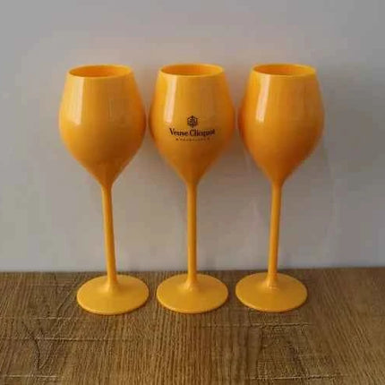Set 6 Flute Champagne in Acrilico Giallo Policarbonato per Piscina Feste e Outdoor