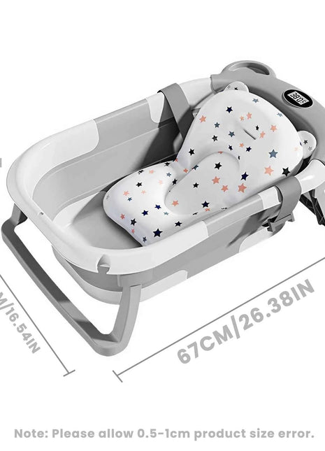 Collapsible Baby Bathtub for Newborn with Thermometer &1Soft Floating Cushion,Portable Travel Bathtub with Drain Hole,Baby Tubs