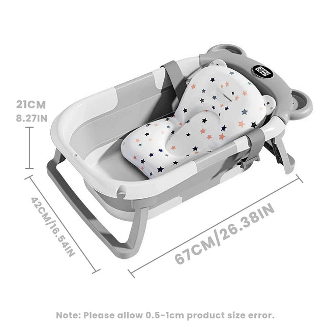 Collapsible Baby Bathtub for Newborn with Thermometer &1Soft Floating Cushion,Portable Travel Bathtub with Drain Hole,Baby Tubs