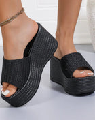 Women's Wedge Slippers 2025 New Summer Beach Platform Sandals Fashion Fabric Slippers Women's High Heel Slippers Women's Slides