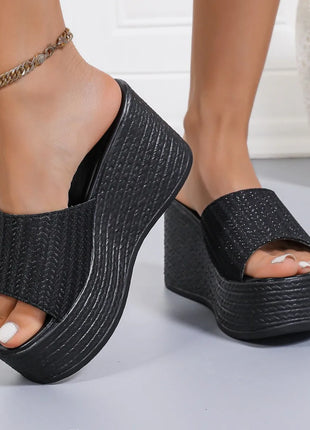 Women's Wedge Slippers 2025 New Summer Beach Platform Sandals Fashion Fabric Slippers Women's High Heel Slippers Women's Slides