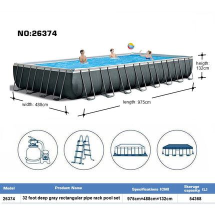 Piscina Rettangolare Intex 26374 Ultra XTR con Telaio in Acciaio, 32 Piedi, Grande Piscina Resistente per Esterni, Giardino, Famiglia