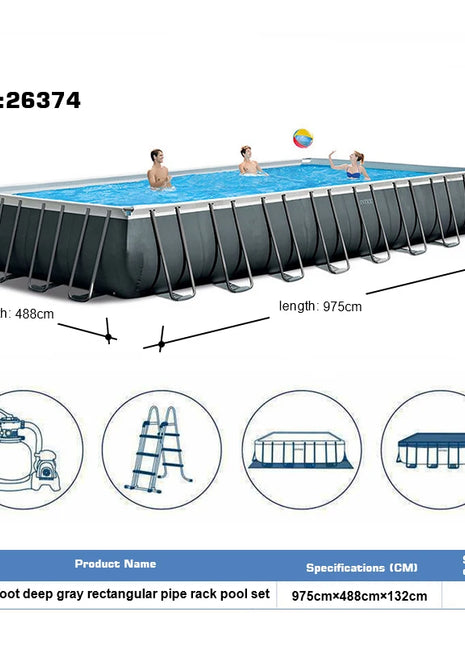 Piscina Rettangolare Intex 26374 Ultra XTR con Telaio in Acciaio, 32 Piedi, Grande Piscina Resistente per Esterni, Giardino, Famiglia