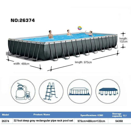 INTEX 26374 9,75 * 4,88 * 1,32 m Piscina rettangolare in acciaio con cornice divertente per la famiglia e accessori inclusi per l'aspirazione della famiglia