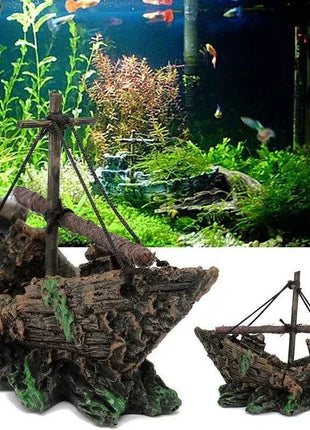 Resin Aquarium Ornament Wreck Sunk Ship Landscape Sailing Boat Cave Fish Playing Toys Fish Tank Decoration Aquarium Accessories