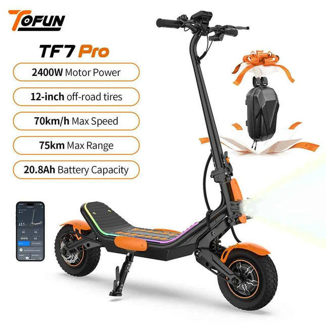 TOFUN TF7 PRO Electric Scooter 2400W Dual Motor Max Speed 70 km/h 12 Inch Off-Road Tires 75km Range Foldable power Scooter