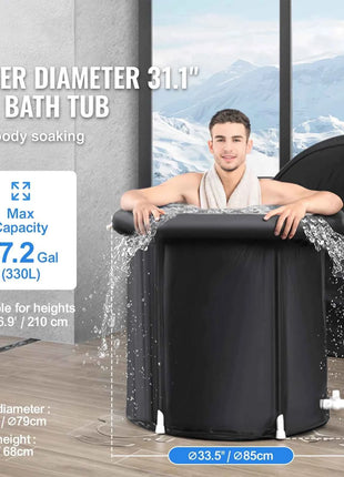 VEVOR Vasca da Bagno di Ghiaccio Lunga 85 cm Vasca per Immersione per Terapia 330 L con Copertura, Barile di Ghiaccio per Recupero, Vasca da Bagno Gonfiabile Pieghevole, Ghiaccio Domestico per Adulti