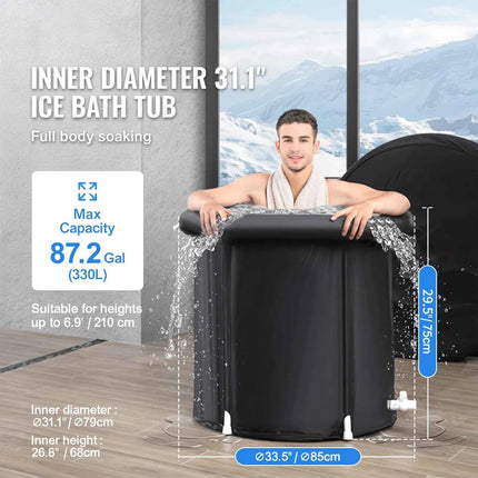 VEVOR Vasca da Bagno di Ghiaccio Lunga 85 cm Vasca per Immersione per Terapia 330 L con Copertura, Barile di Ghiaccio per Recupero, Vasca da Bagno Gonfiabile Pieghevole, Ghiaccio Domestico per Adulti