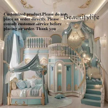 N49 J Whole House Custom Full Solid Wood Children's Tree House Slide Upper And Lower Bunk Beds Solid Wood High Guardrail Bed Mor